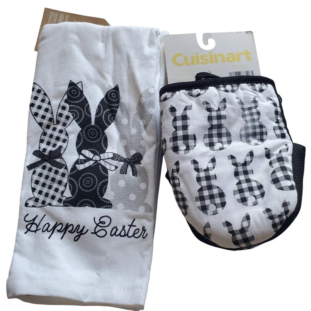 Cuisinart Easter Bunny Kitchen Towel 2PK Mini Oven Mitt 2PK Black Buffalo Plaid‎